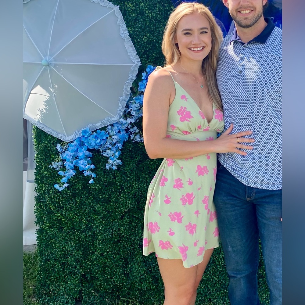 Aakaa Green and Pink Floral Dress